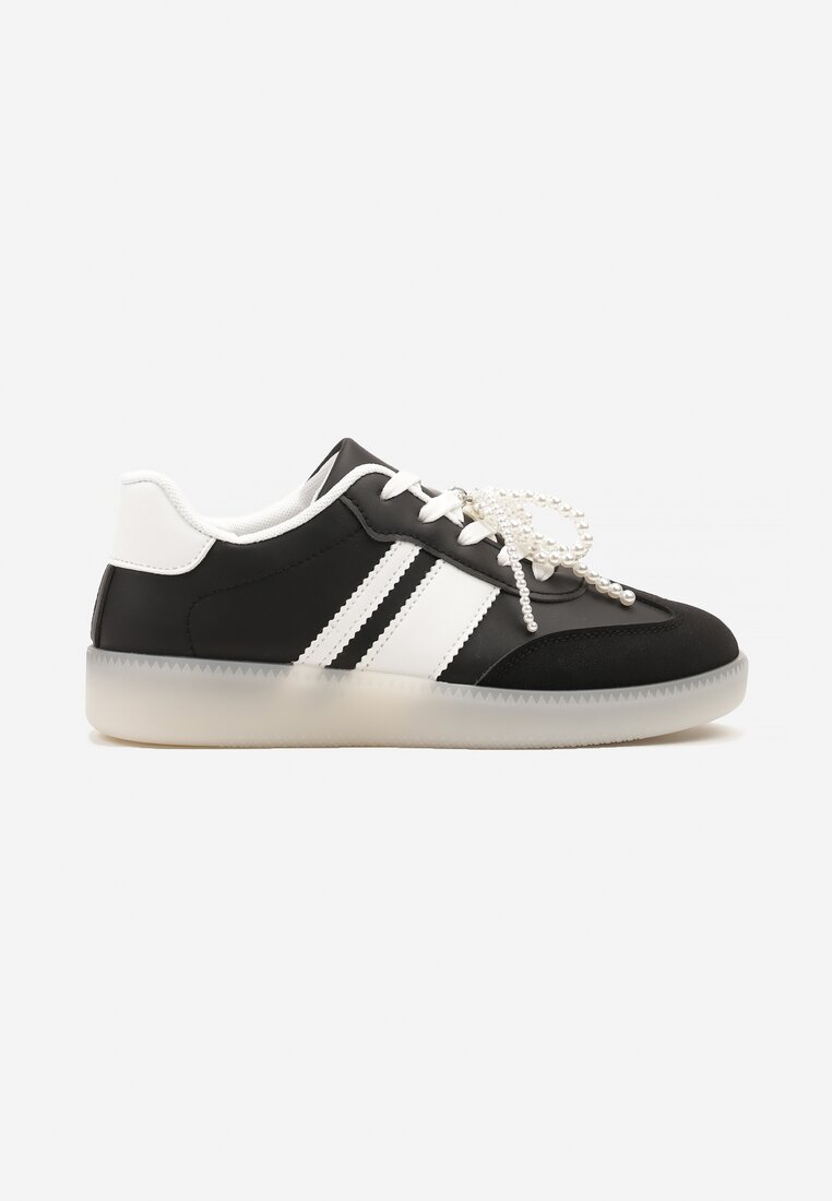 Czarne Sneakersy Typu Kultowe Tenisówki ze Zdobieniem z Perłami Nalavia