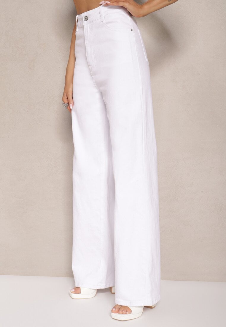 Białe Jeansy High Waist o Szerokim Kroju Sallizia