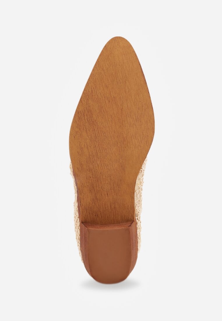 Jasnobeżowe Botki Kowbojki na Stożku ze Skórzaną Wkładką i Siateczkową Cholewką Frolozi