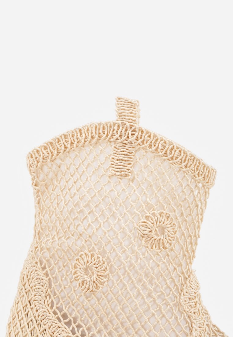 Jasnobeżowe Botki Kowbojki na Stożku ze Skórzaną Wkładką i Siateczkową Cholewką Frolozi