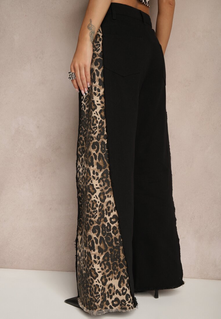 Czarne Jeansy z Bawełny High Waist ze Wzorem Panterki Velliane