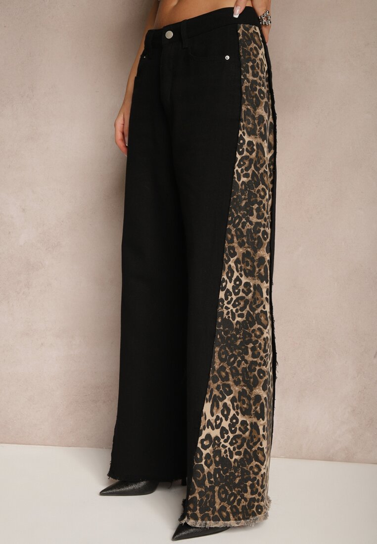 Czarne Jeansy z Bawełny High Waist ze Wzorem Panterki Velliane