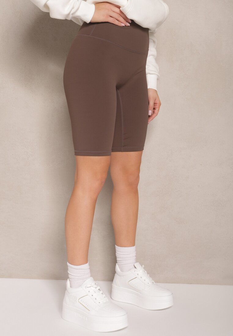 Brązowe Szorty Kolarki High Waist Basalla