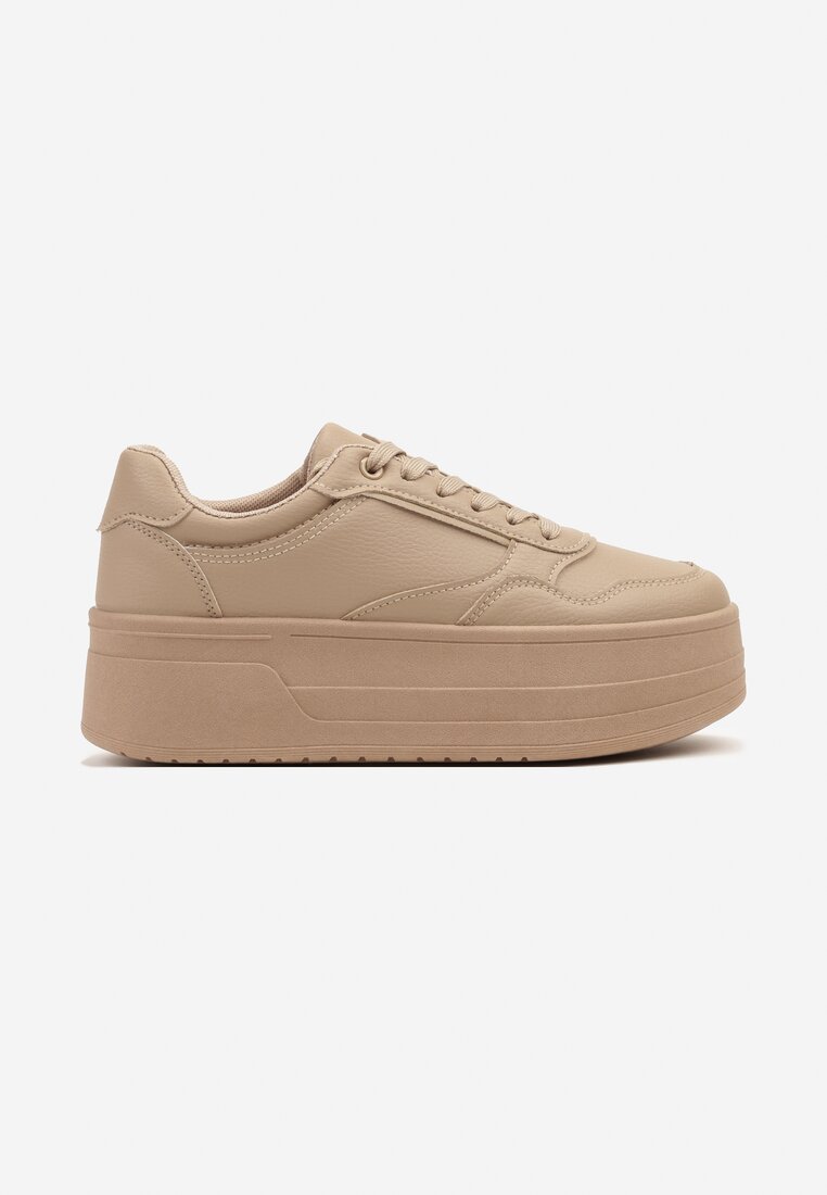 Ciemnobeżowe Sneakersy na Platformie Ozdobionej Tłoczeniem Vaiviera