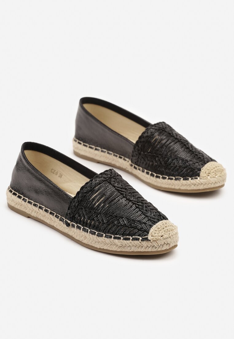 Czarne Espadryle z Ozdobną Plecionką na Cholewce w Stylu Boho Adisella