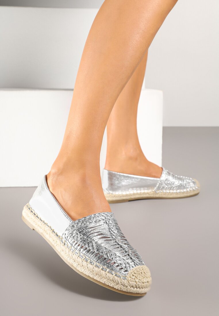 Srebrne Espadryle z Ozdobną Plecionką na Cholewce w Stylu Boho Adisella
