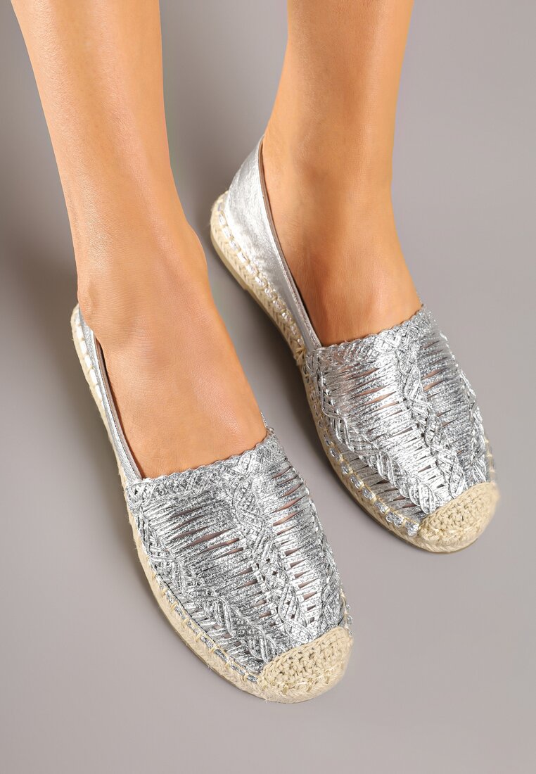 Srebrne Espadryle z Ozdobną Plecionką na Cholewce w Stylu Boho Adisella