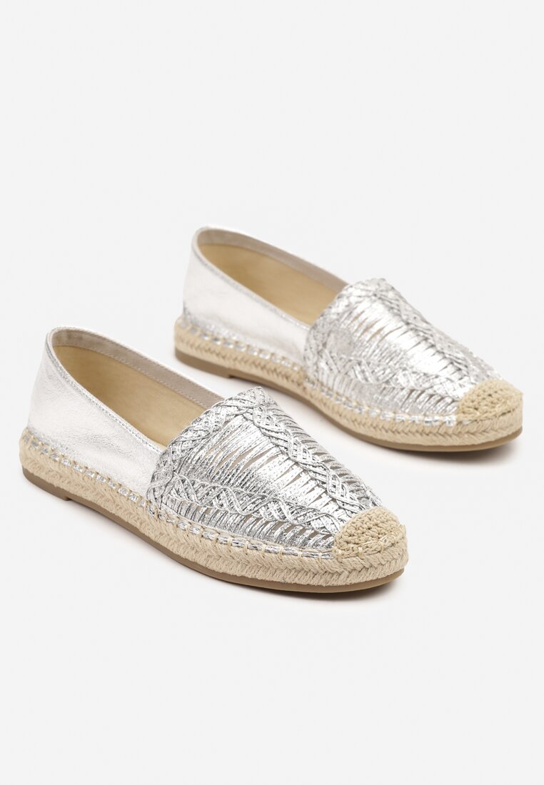 Srebrne Espadryle z Ozdobną Plecionką na Cholewce w Stylu Boho Adisella