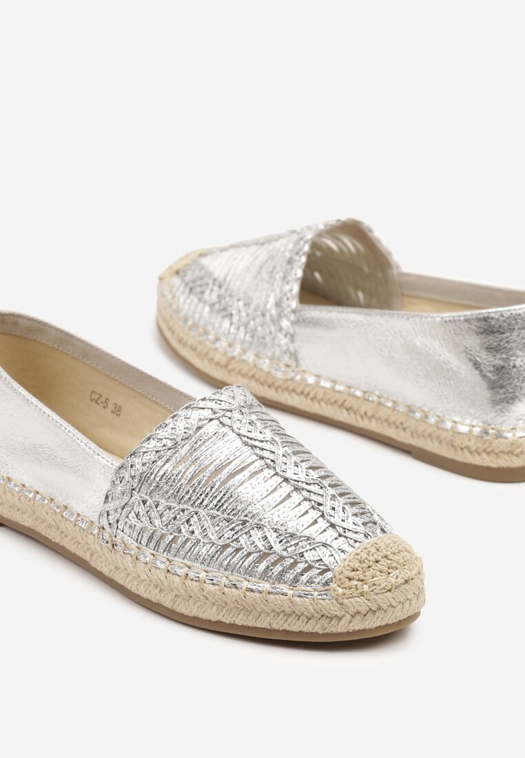 Srebrne Espadryle z Ozdobną Plecionką na Cholewce w Stylu Boho Adisella