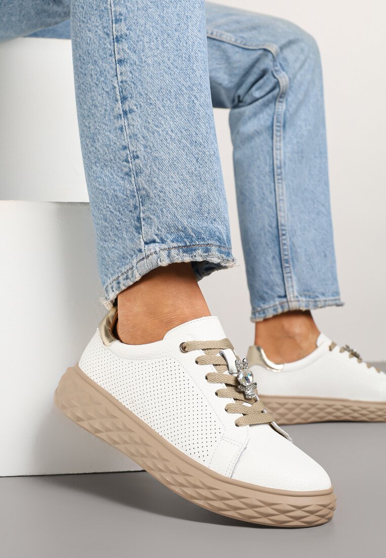 Sneakers Sondria Alb cu auriu