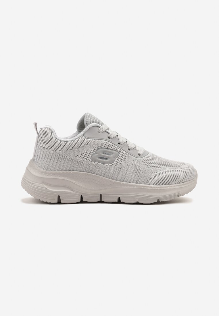 Szare Siateczkowe Buty Sportowe Sneakersy na Piankowej Podeszwie Zdobione Aplikacją Sonessa