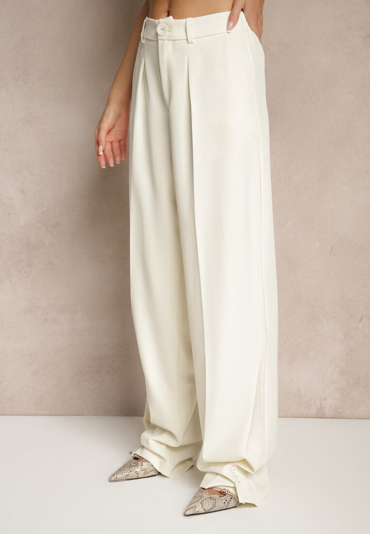 Jasnobeżowe Spodnie Garniturowe High Waist Annavia
