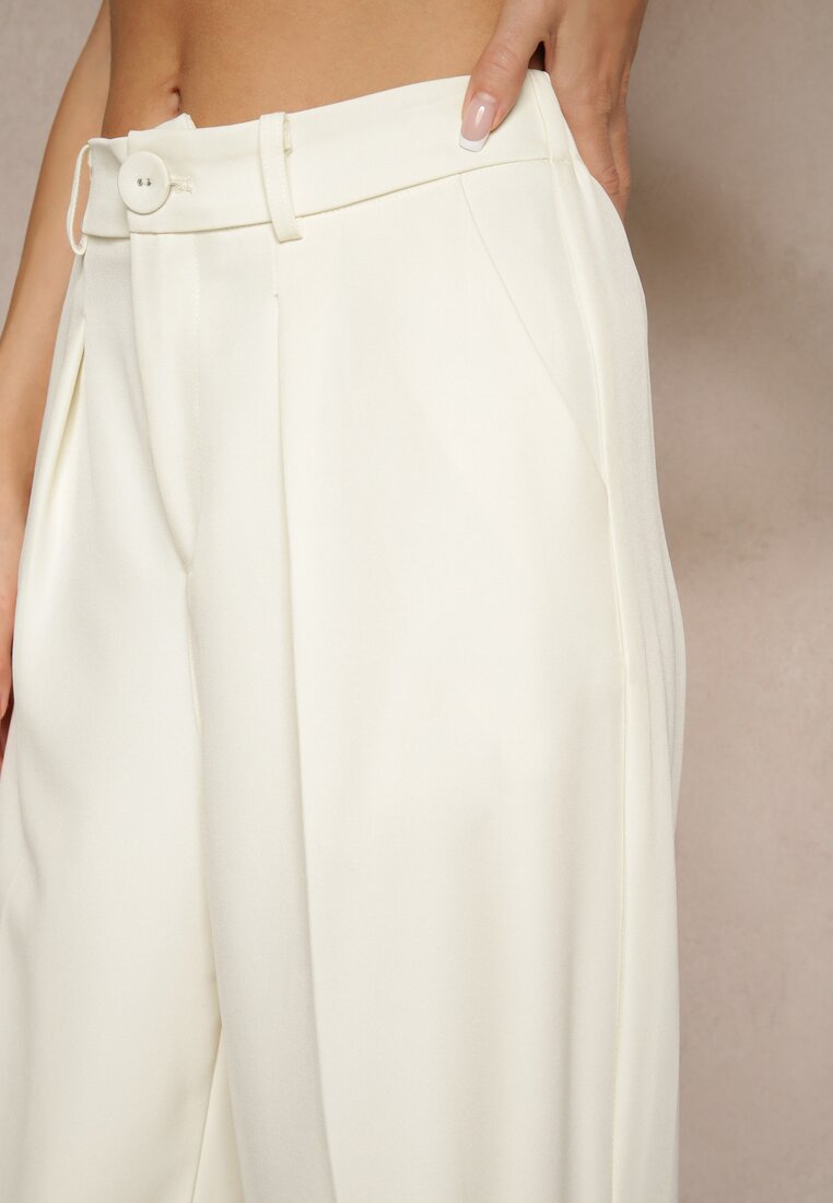 Jasnobeżowe Spodnie Garniturowe High Waist Annavia
