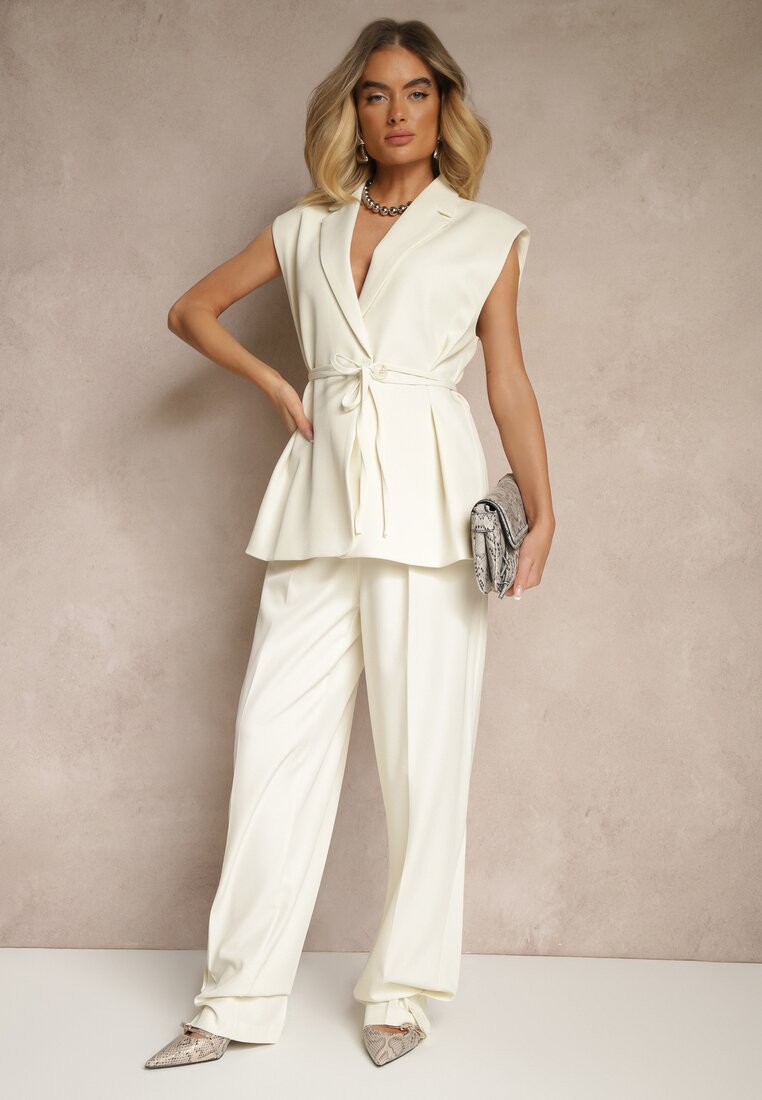 Jasnobeżowe Spodnie Garniturowe High Waist Annavia