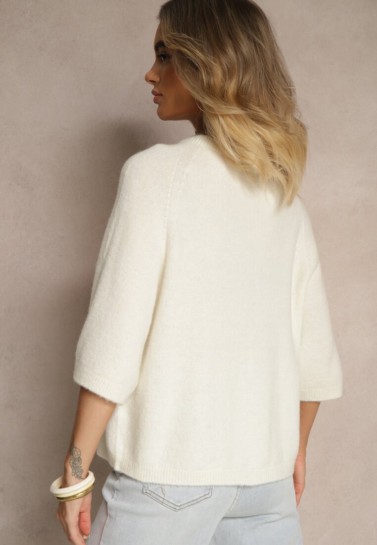Jasnobeżowy Sweter z Rękawami 3/4 z Wełną Dannalin