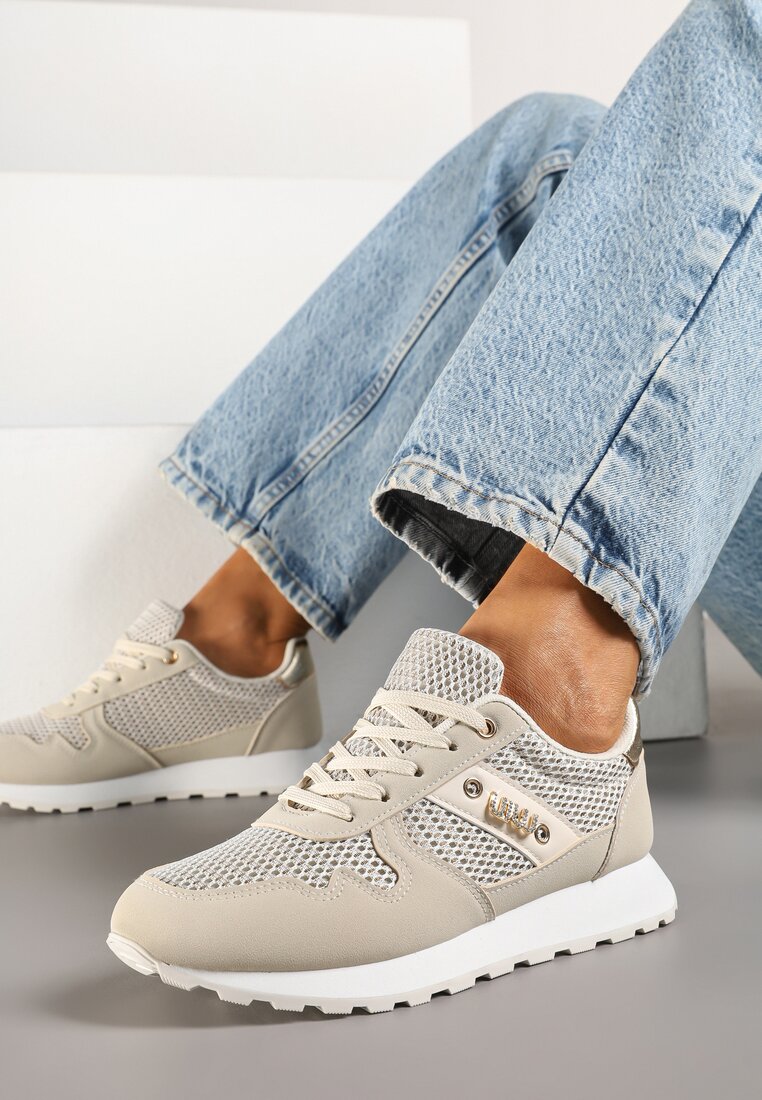 Beżowe Sneakersy z Ozdobnymi Cyrkoniami Adisona