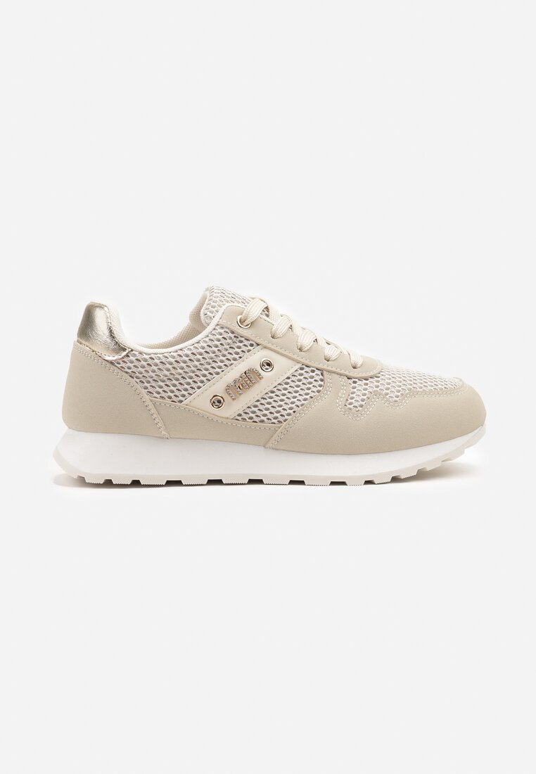 Beżowe Sneakersy z Ozdobnymi Cyrkoniami Adisona