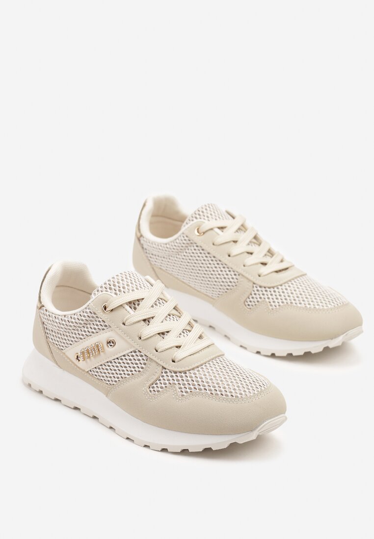 Beżowe Sneakersy z Ozdobnymi Cyrkoniami Adisona
