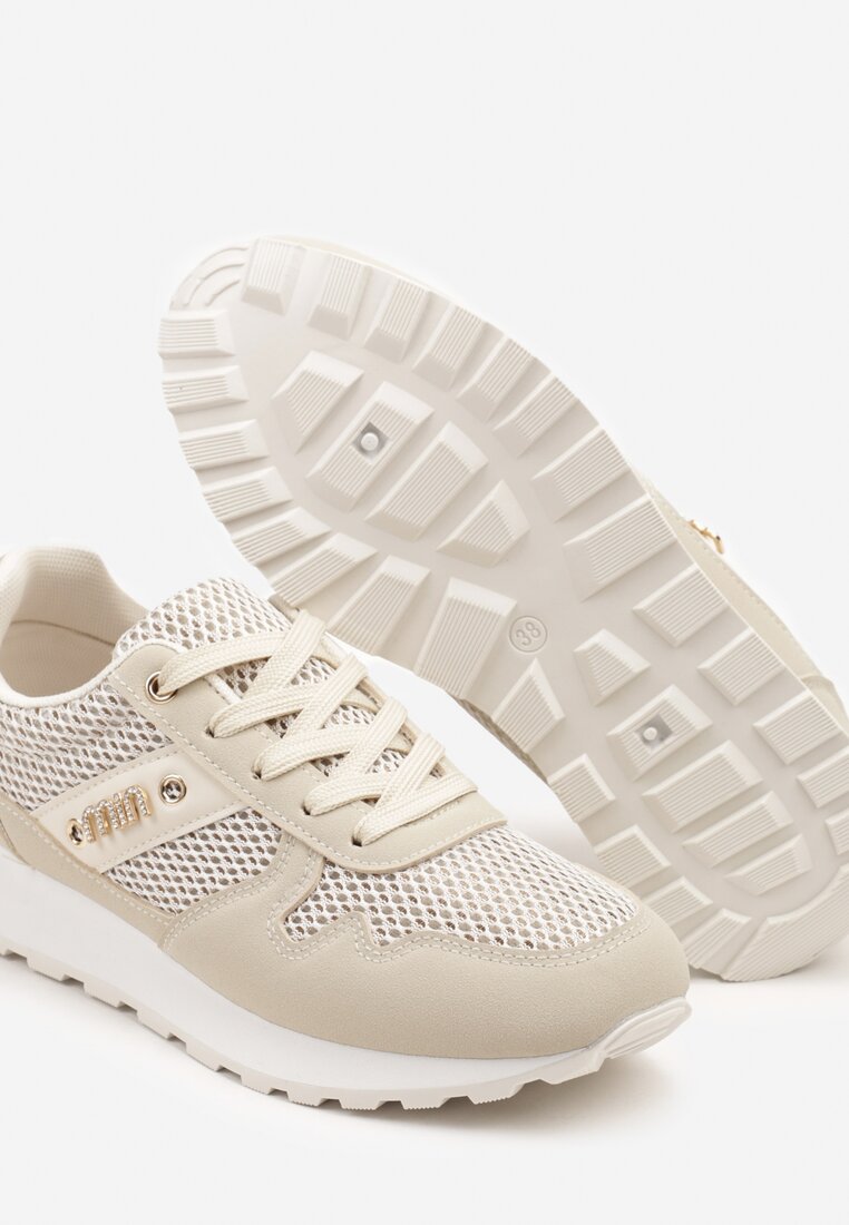 Beżowe Sneakersy z Ozdobnymi Cyrkoniami Adisona