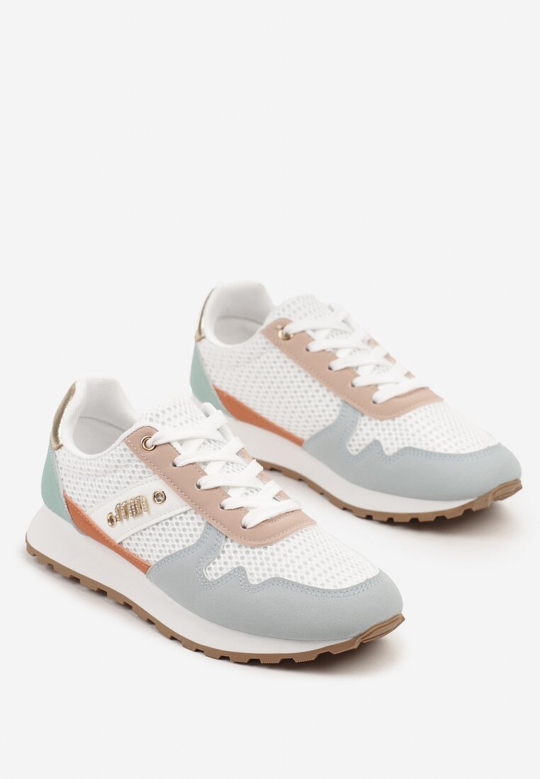 Biało-Niebieskie Sneakersy z Ozdobnymi Cyrkoniami Adisona