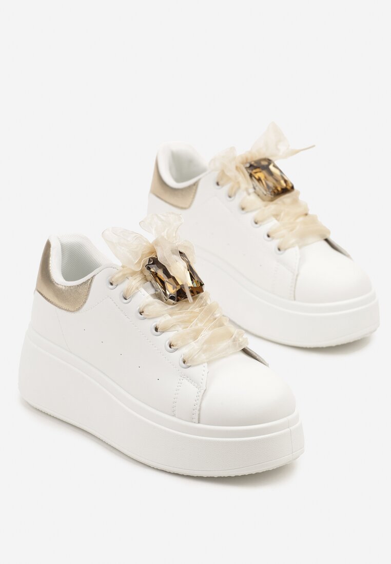 Biało-Złote Sneakersy z Cyrkoniami Vivioriana