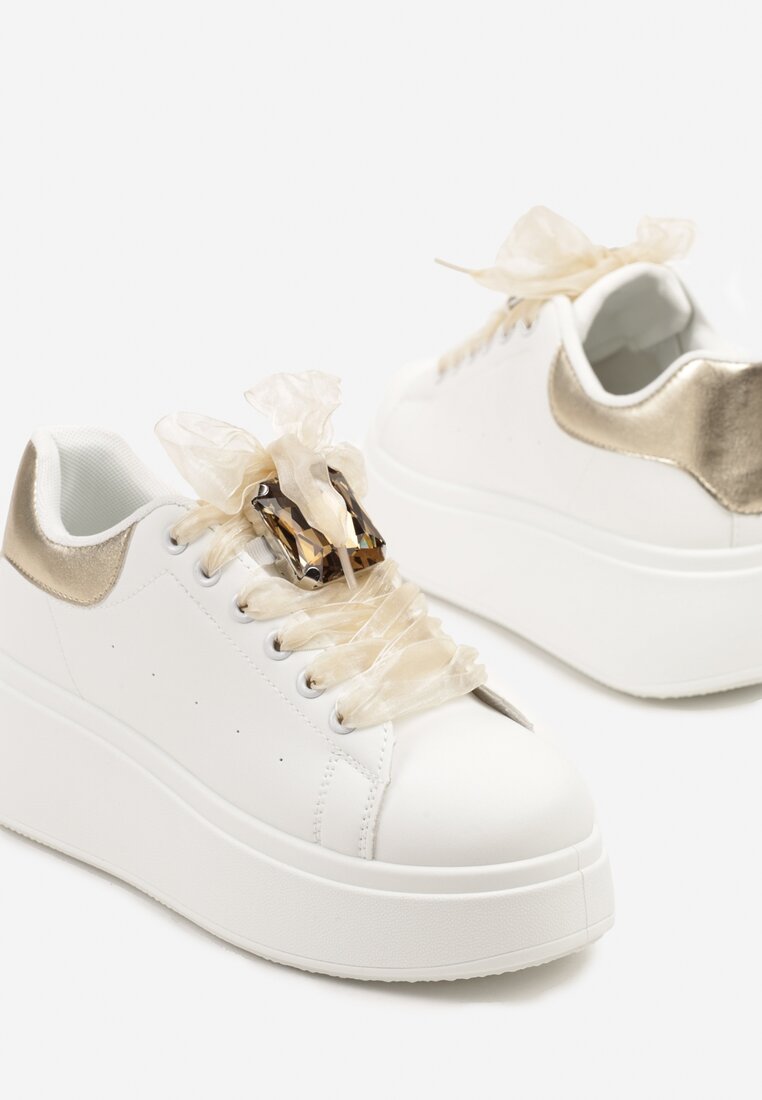 Biało-Złote Sneakersy z Cyrkoniami Vivioriana