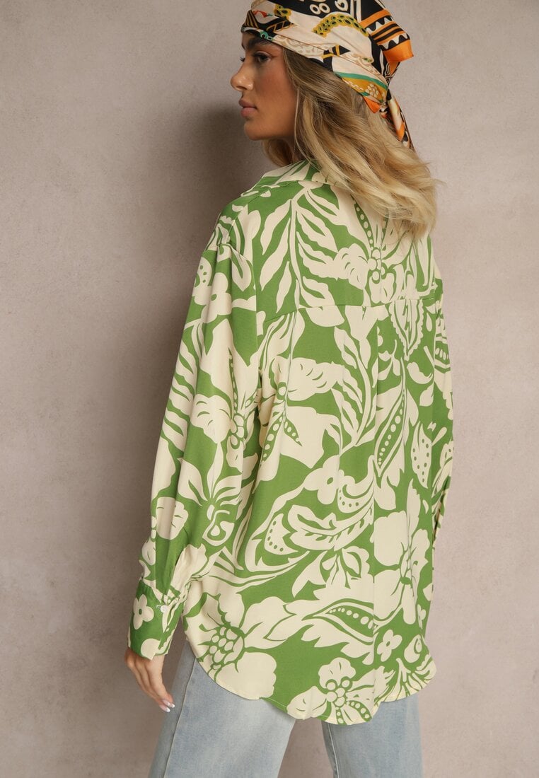 Zielona Koszula Oversize w Kwiatowy Print Boinea