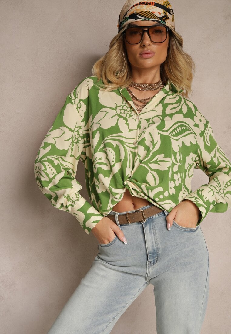 Zielona Koszula Oversize w Kwiatowy Print Boinea