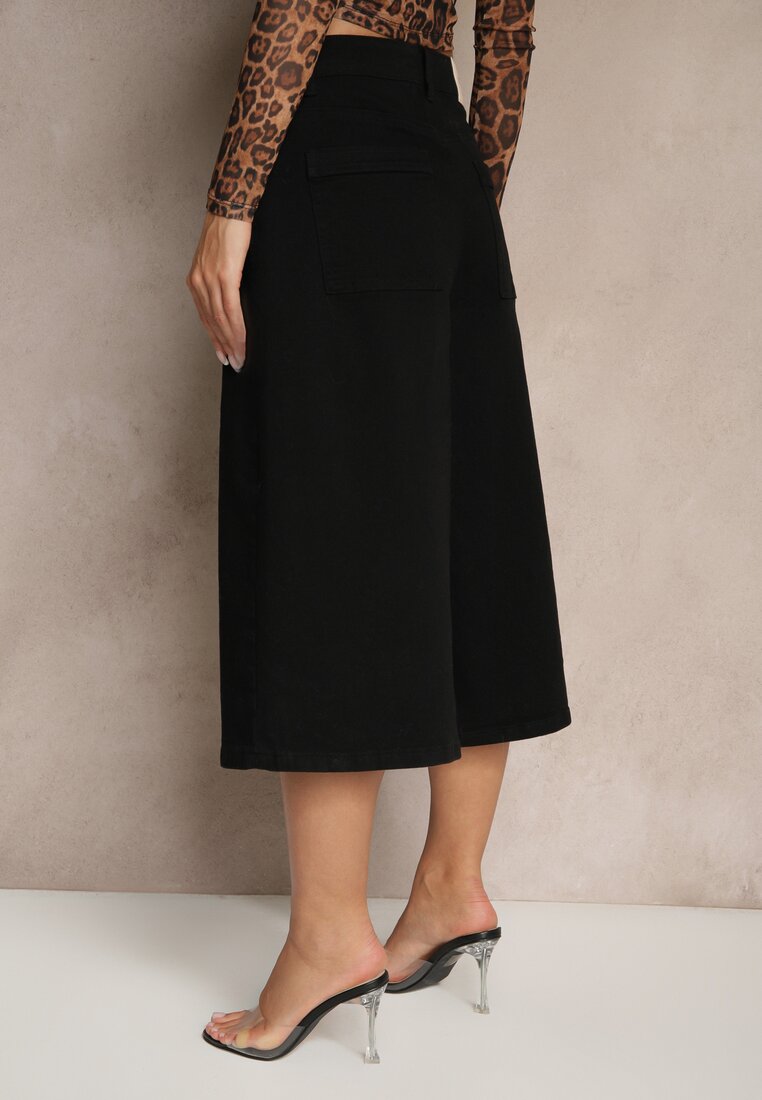 Czarne Szorty Jeansowe High Waist Typu Bermudy Baggy Sonallea