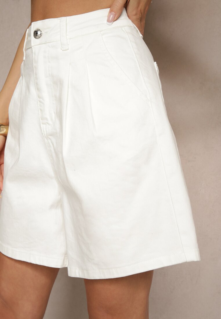 Białe Jeansowe Szorty z Bawełny High Waist Kornelaya