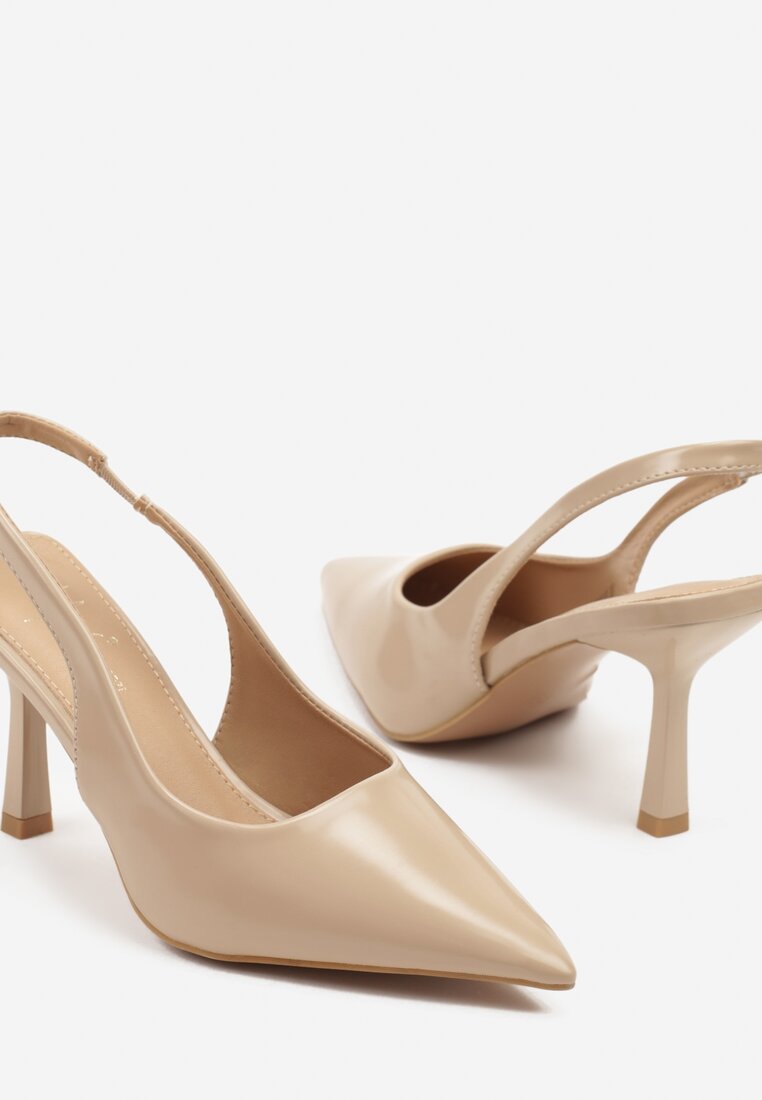 Beżowe Sandały na Szpilce Slingback Falithra