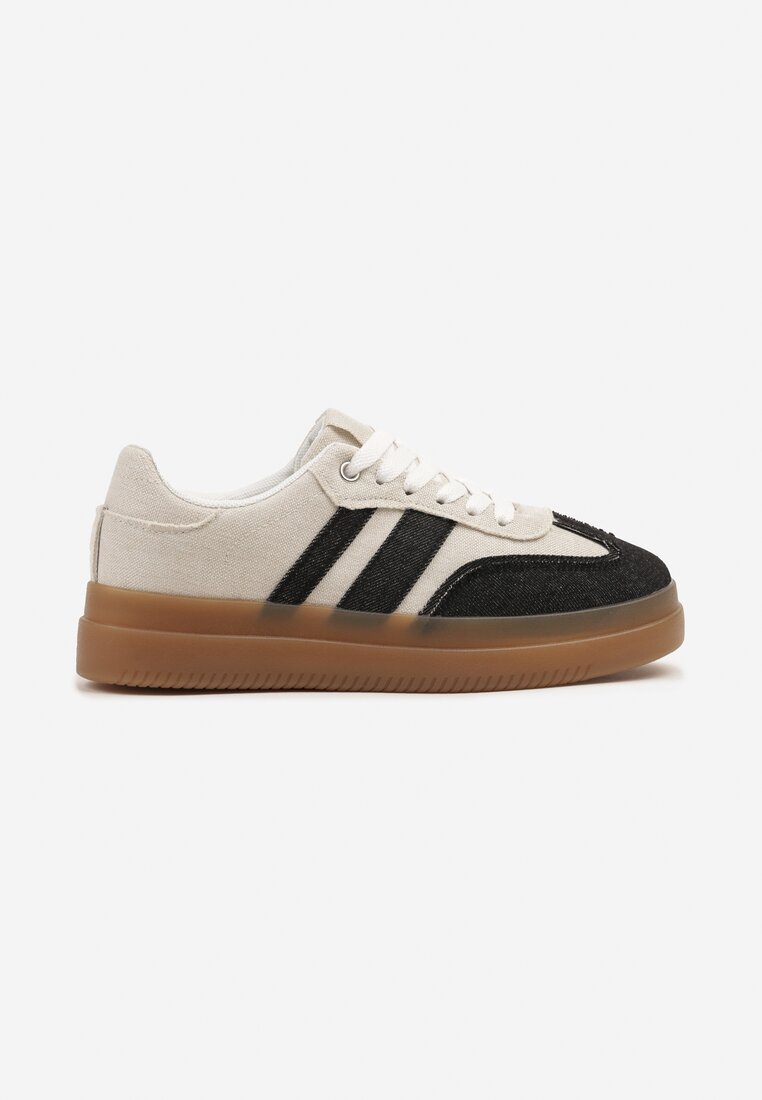 Czarno-Beżowe Sneakersy Tenisówki Ozdobione Paskami Falaviela