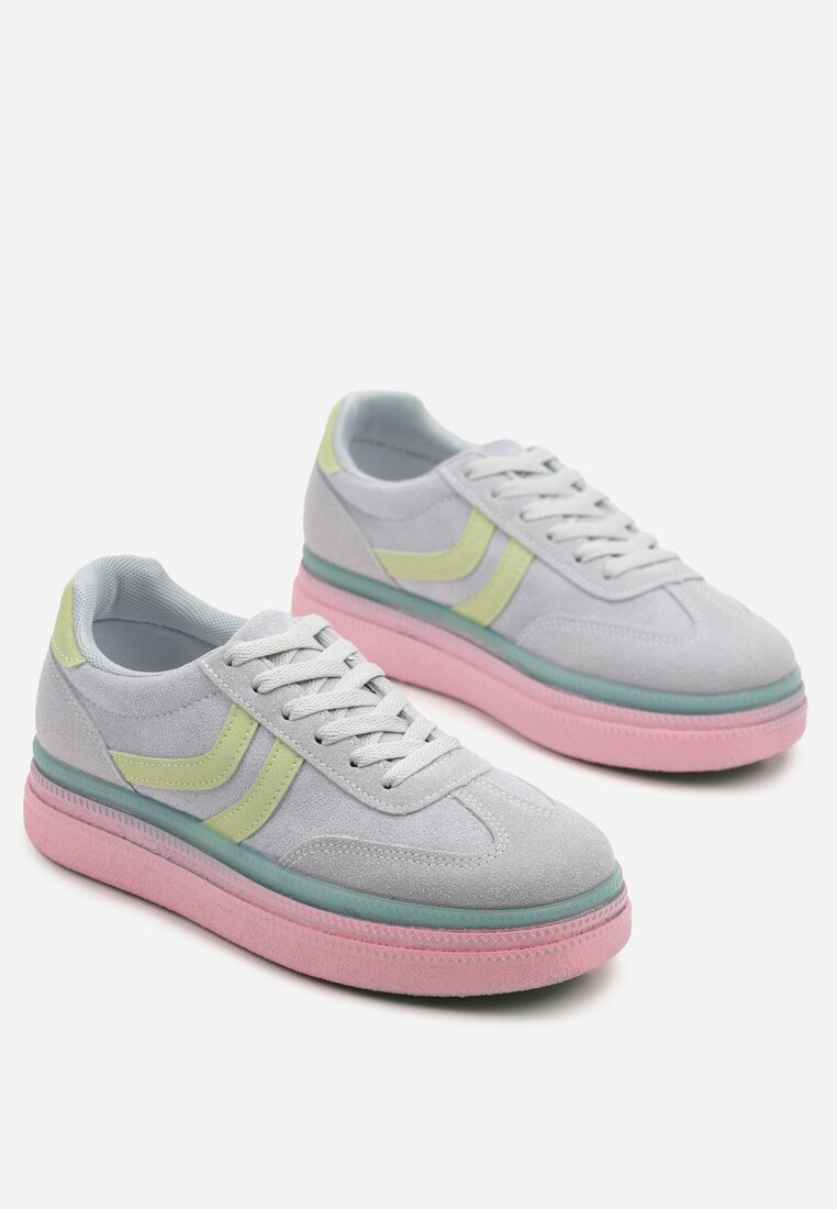 Niebiesko-Różowe Sneakersy Typu Kultowe Tenisówki na Niskiej Platformie Olritia