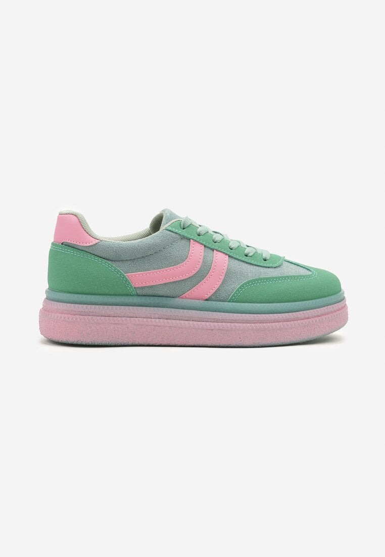 Zielone Sneakersy Typu Kultowe Tenisówki na Niskiej Platformie Olritia
