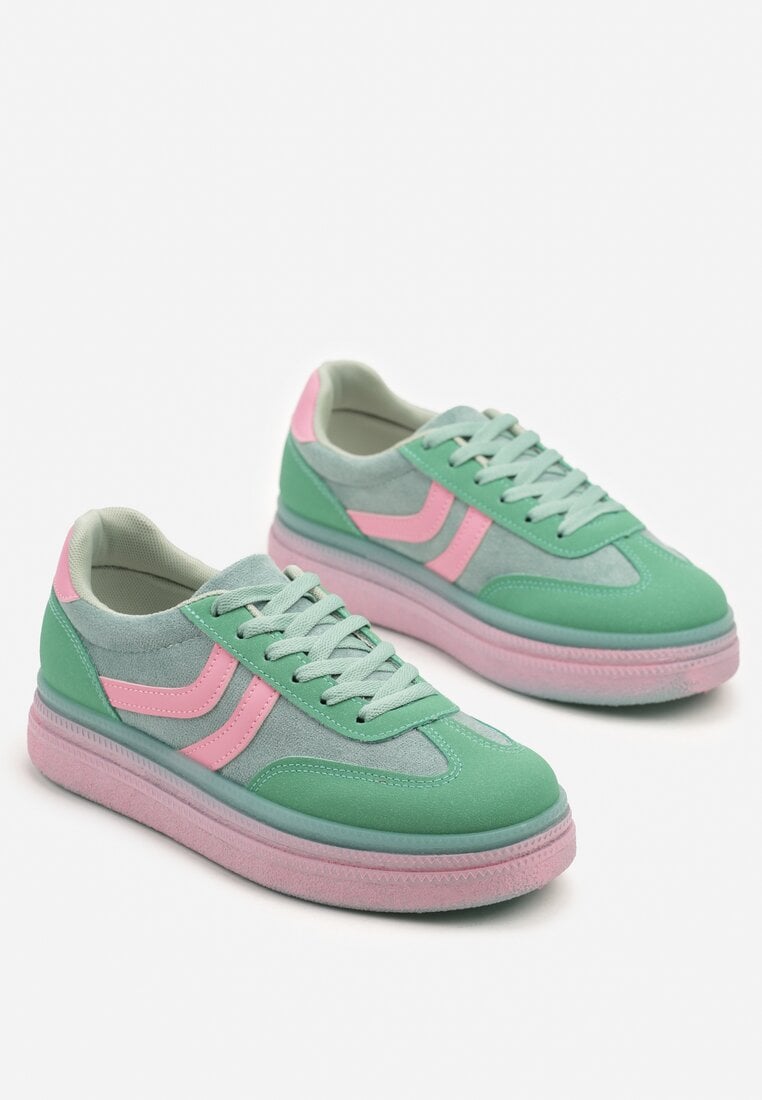 Zielone Sneakersy Typu Kultowe Tenisówki na Niskiej Platformie Olritia
