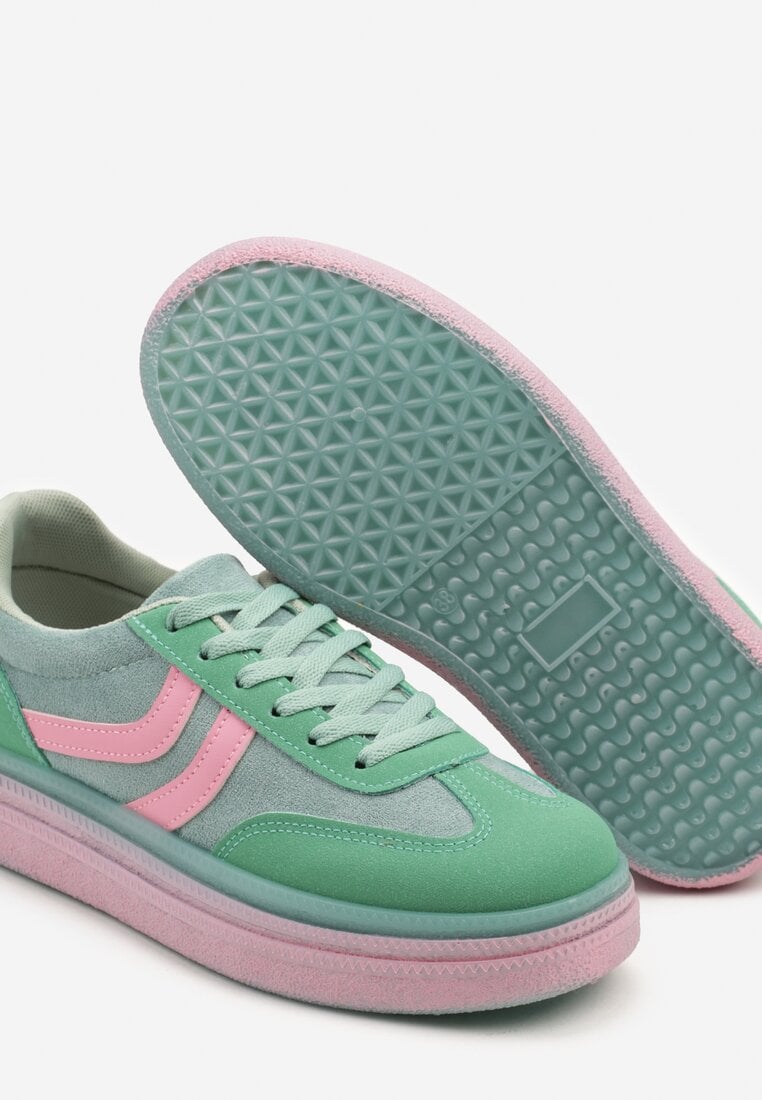 Zielone Sneakersy Typu Kultowe Tenisówki na Niskiej Platformie Olritia