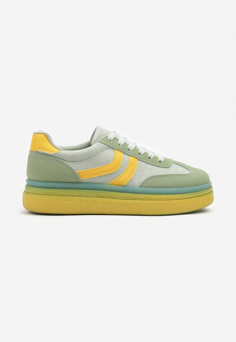 Zielono-Żółte Sneakersy Typu Kultowe Tenisówki na Niskiej Platformie Olritia