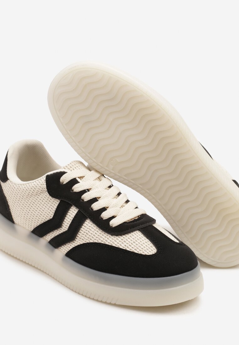 Czarno-Beżowe Sneakersy Tenisówki Ozdobione Paskami Falovinia