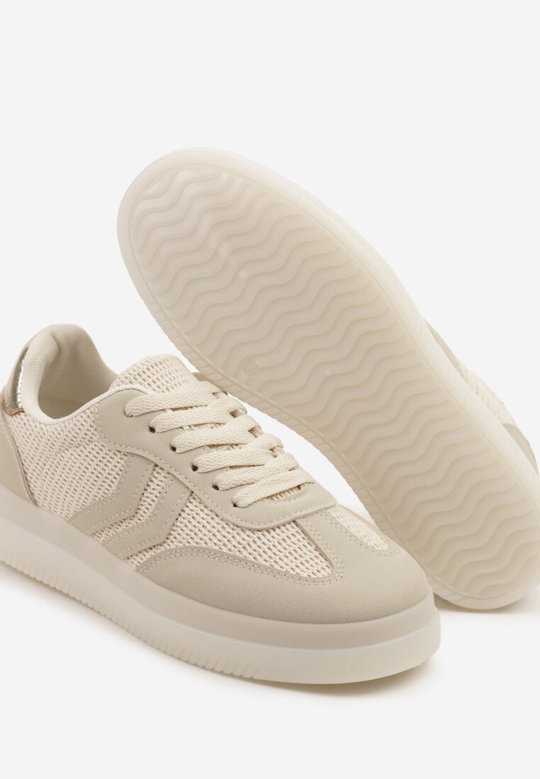 Beżowe Sneakersy Tenisówki Ozdobione Paskami Falovinia