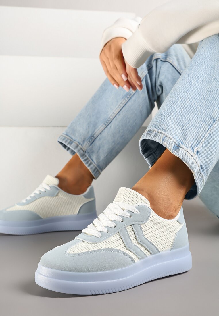 Niebieskie Sneakersy Tenisówki Ozdobione Paskami Falovinia