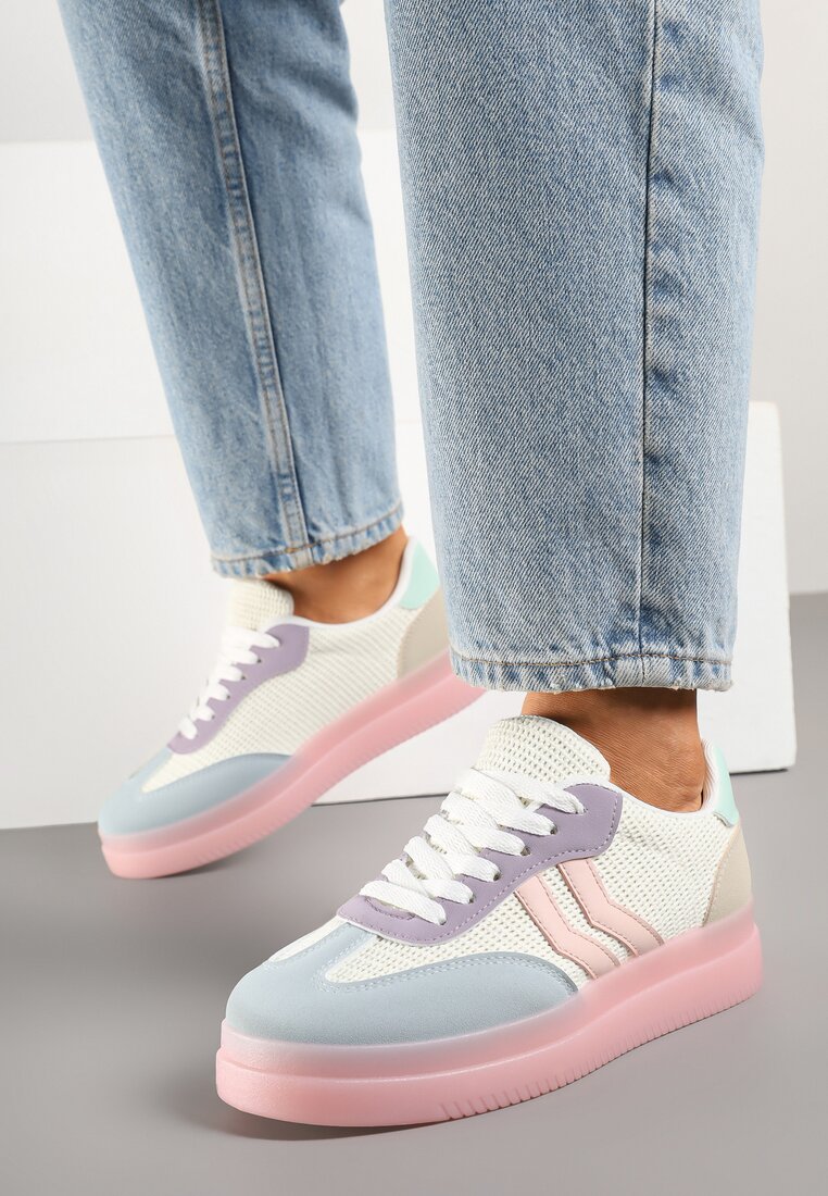 Różowo-Niebieskie Sneakersy Tenisówki Ozdobione Paskami Falovinia