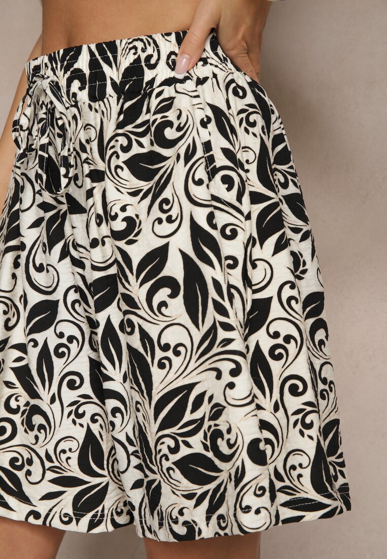 Czarne Szorty High Waist z Wiskozy w Kwiatowy Print Dannalis