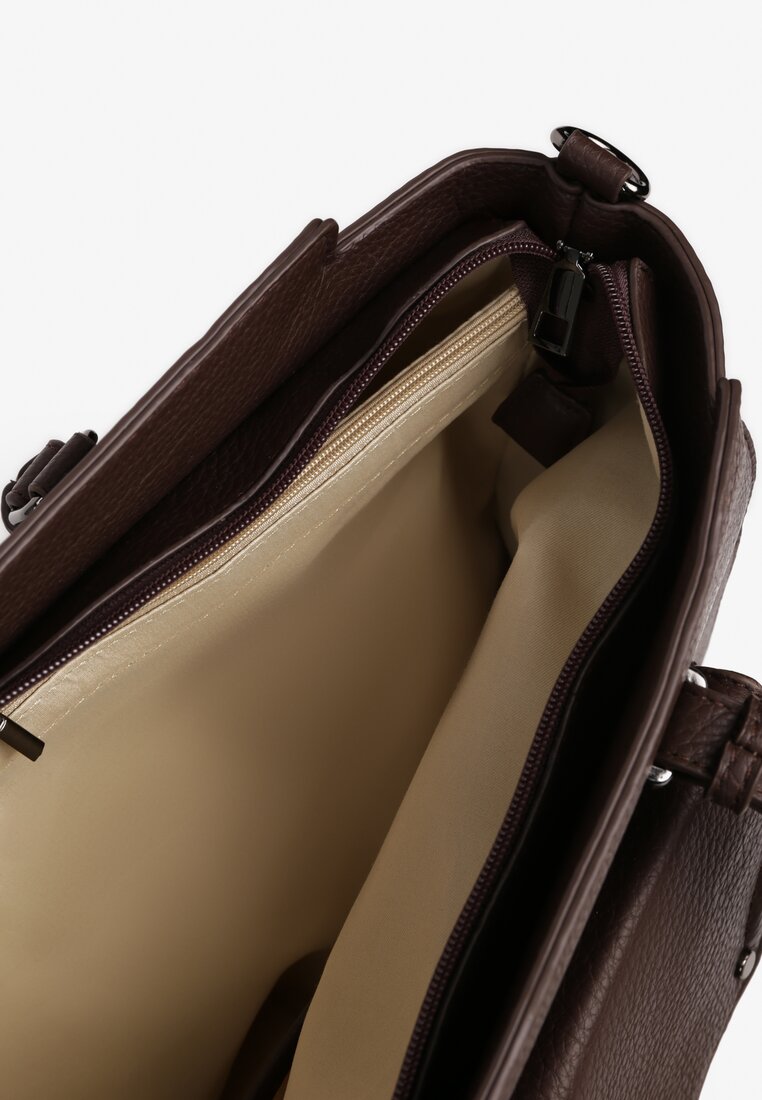 Brązowa Torebka Shopper z Zewnętrzną Kieszenią na Pasku i Rączce Halavessa