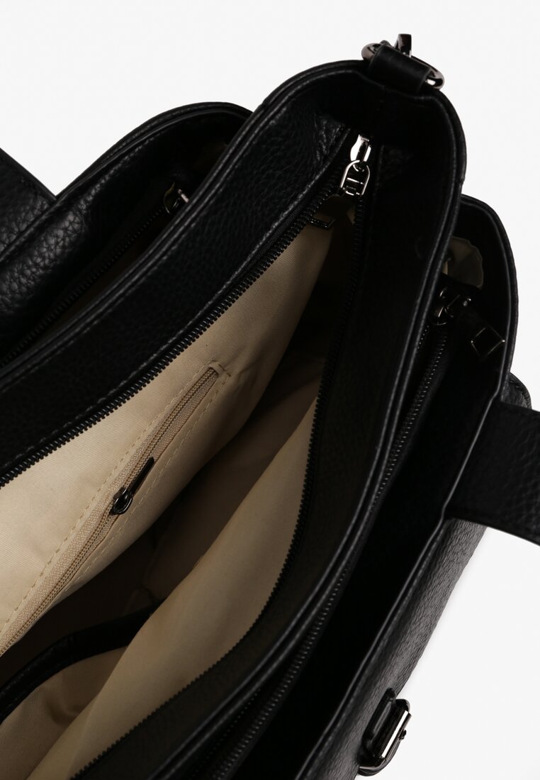 Czarna Torebka Typu Shopper z Klamerką i Dodatkowym Paskiem Crossbody Kolarienna