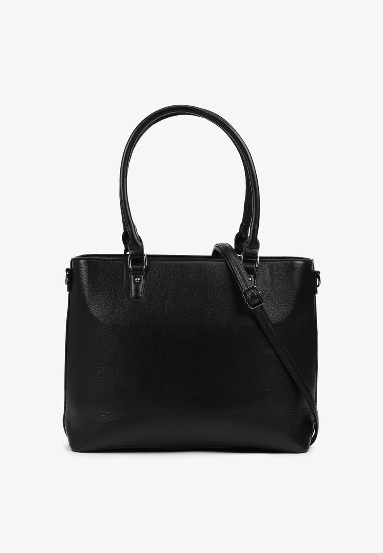 Czarna Duża Torebka Shopper  z Regulowanym Paskiem Amianne