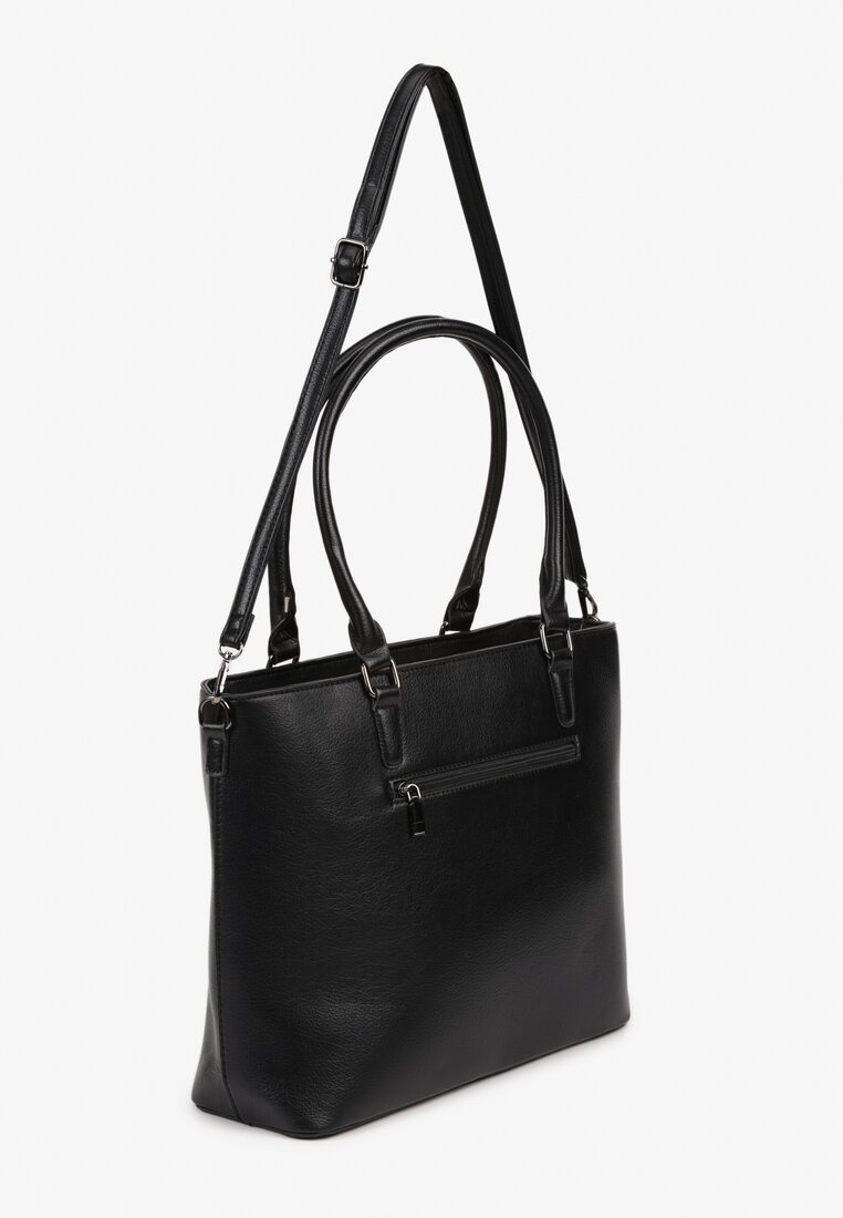 Czarna Duża Torebka Shopper  z Regulowanym Paskiem Amianne