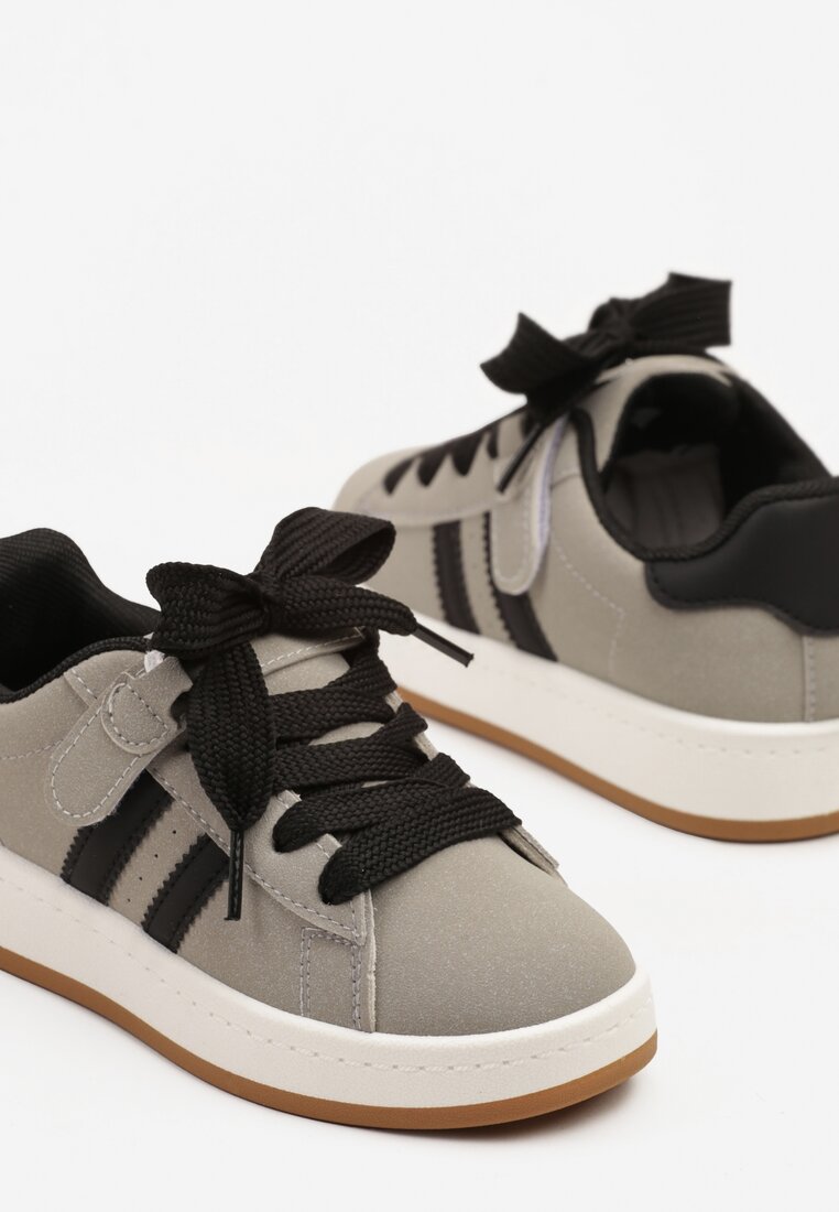 Szare Buty Sportowe Streetwearowe Tenisówki z Szerokimi Sznurówkami Silriti