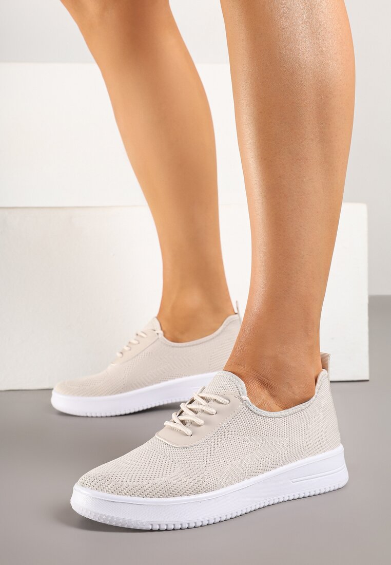 Beżowe Siateczkowe Buty Sportowe Sneakersy Eravessa