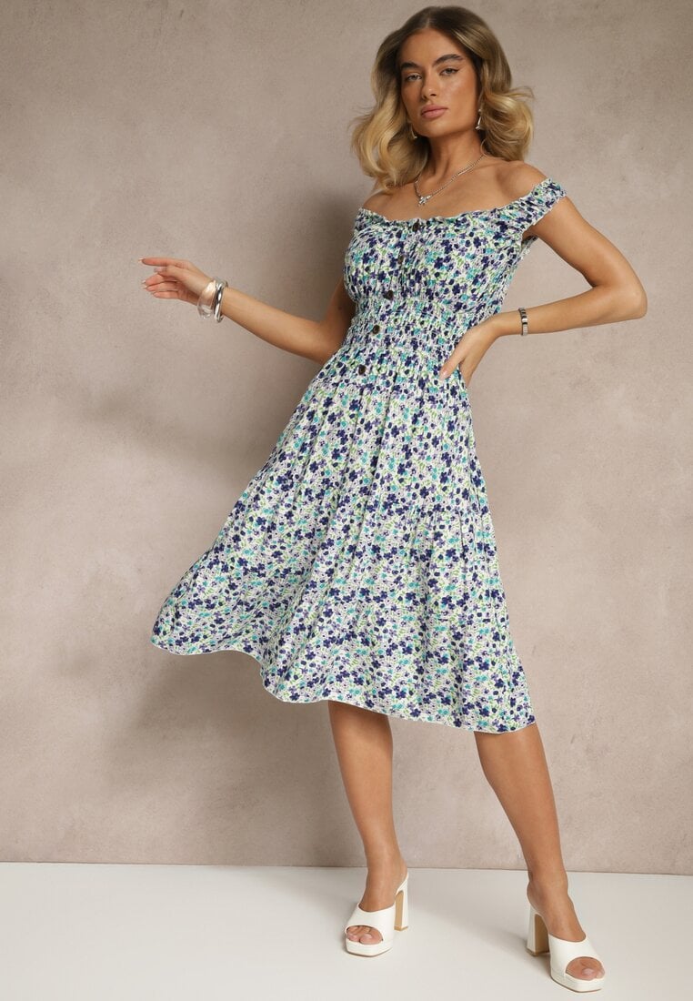 Rochie Roniselle Albă cu albastru