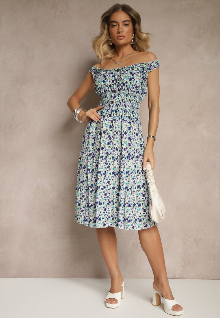 Rochie Roniselle Albă cu albastru